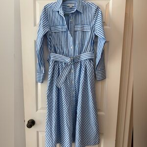 Elegant Blue Striped Long Sleeve Dress